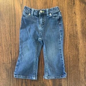 Genuine Kids Blue Denim Baby Girl Jeans With Embroidered Flower Pockets Size 18M